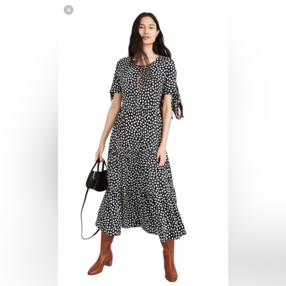 Madewell Black and White Patterned Midi Dress Size M